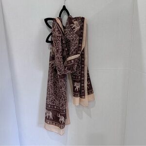 Brown and Cream Elephant Print Scarf
